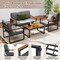 Set of 2 Patio Aluminum Frame Armchairs with Wood-Plastic Armrest and Comfortable Cushion Seat